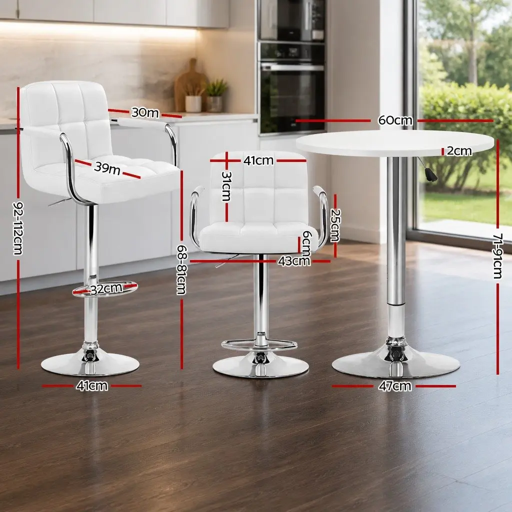 Bar Table and Stools Set White Height Adjustable Swivel 360 Degree