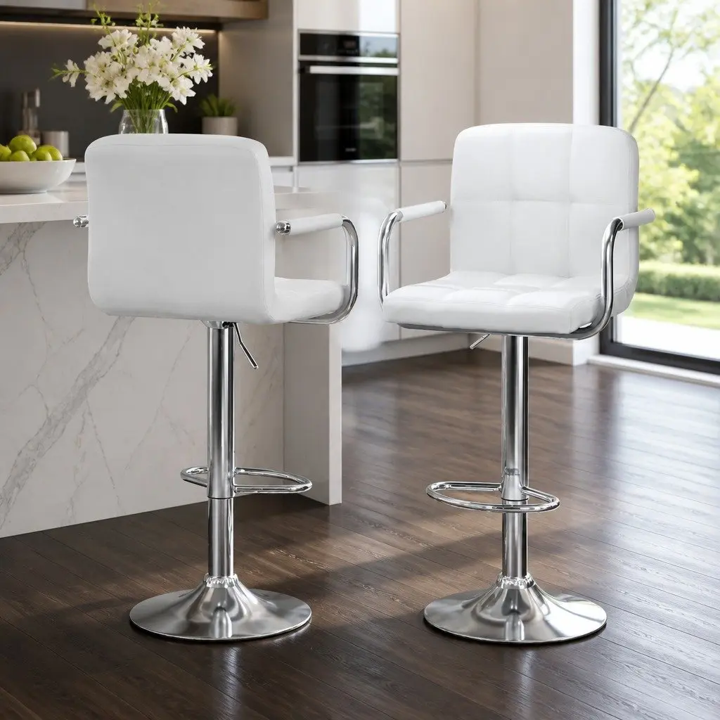 Bar Table and Stools Set White Height Adjustable Swivel 360 Degree