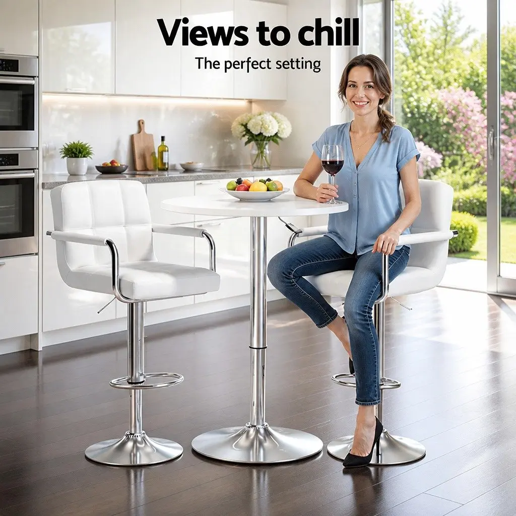 Bar Table and Stools Set White Height Adjustable Swivel 360 Degree