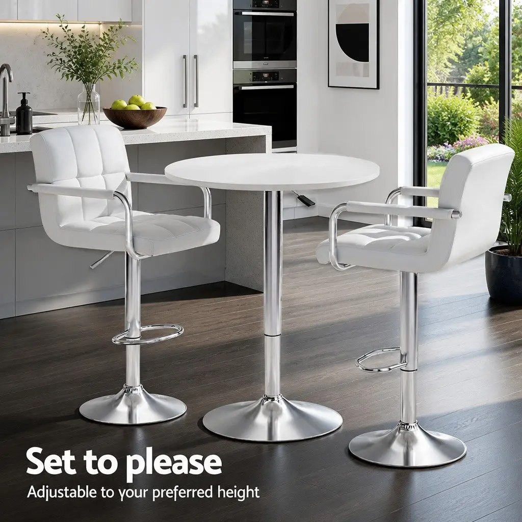 Bar Table and Stools Set White Height Adjustable Swivel 360 Degree