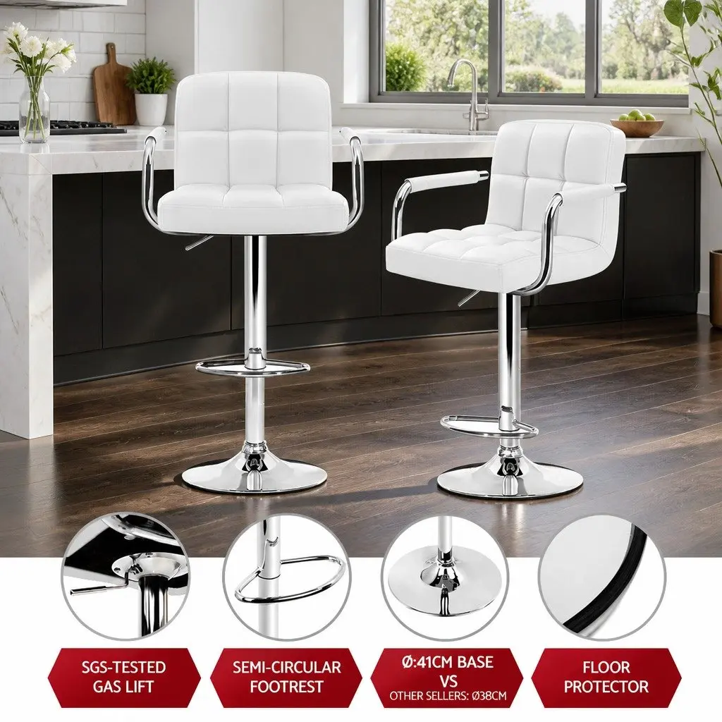Bar Table and Stools Set White Height Adjustable Swivel 360 Degree
