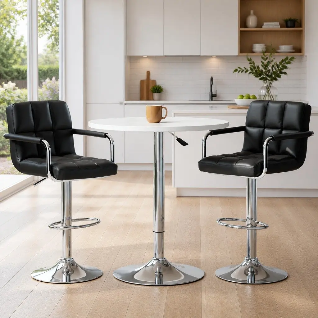 Bar Table and Stools Set Adjustable Swivel Kitchen Dining Chairs Cafe Pub