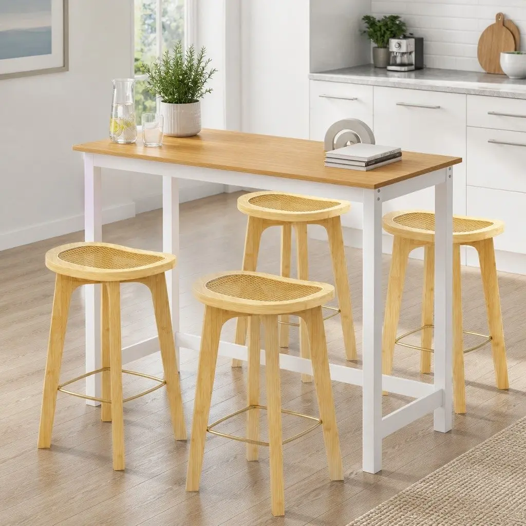 Bar Table and Stools Set Kitchen Dining Table Chairs Cafe Pub Breakfast Bar