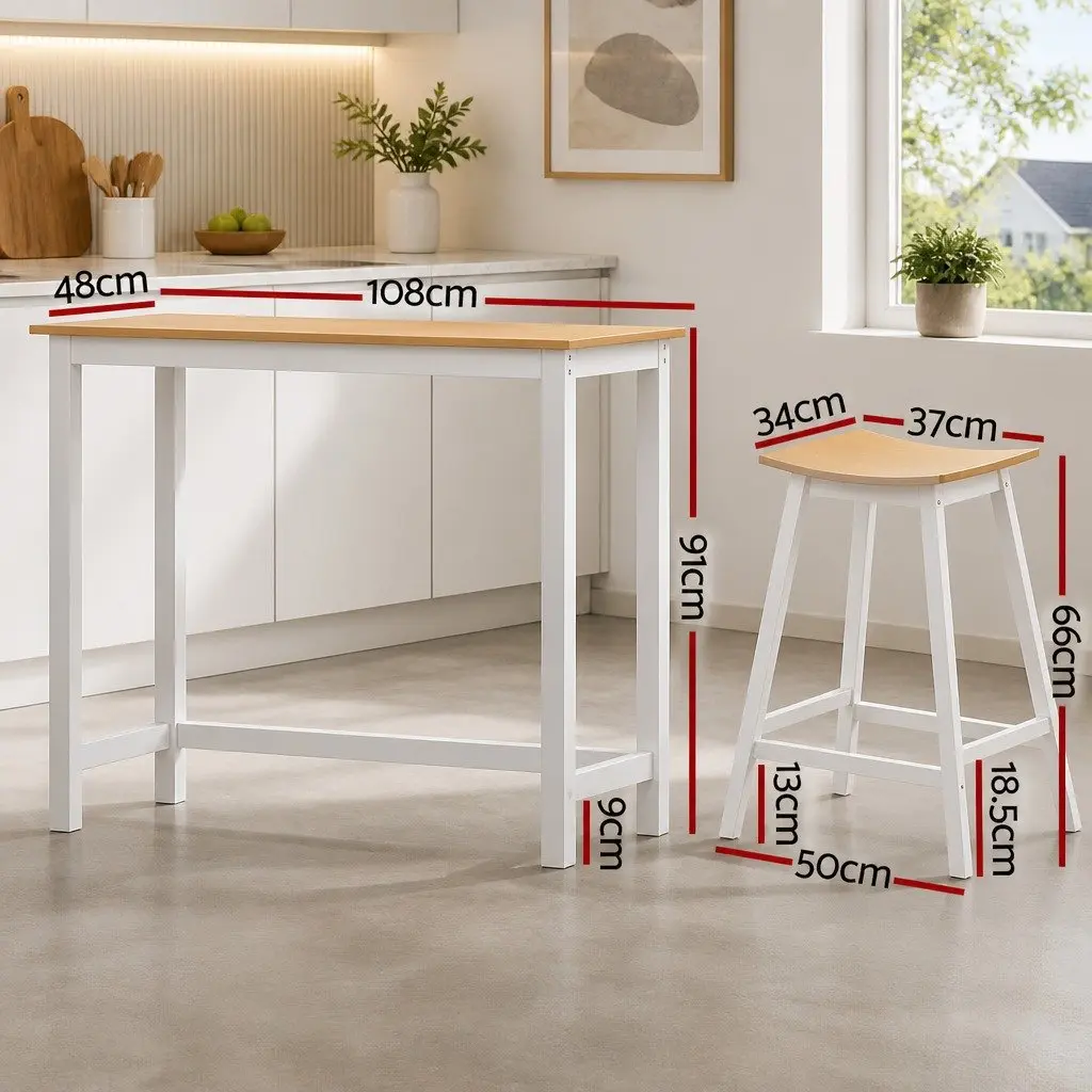 Bar Table and Stools Set Dining Kitchen Chairs Solid Wood Legs Cafe Pub Bar