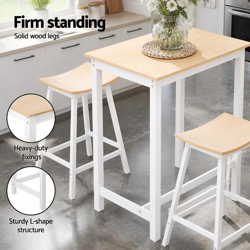 Bar Table and Stools Set Dining Kitchen Chairs Solid Wood Legs Cafe Pub Bar