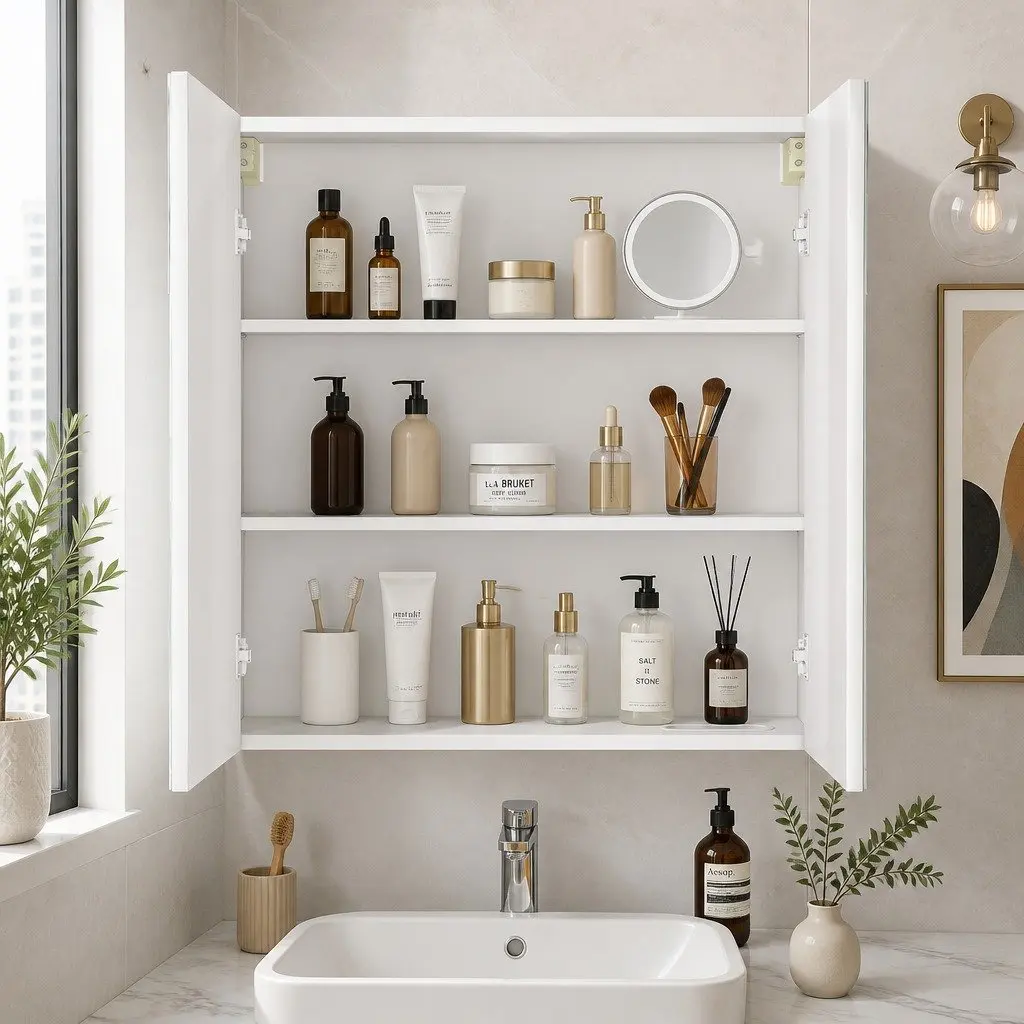 Bathroom Mirror Cabinet 75CM Wall-Mounted Storage Magnifying Glass Shelves