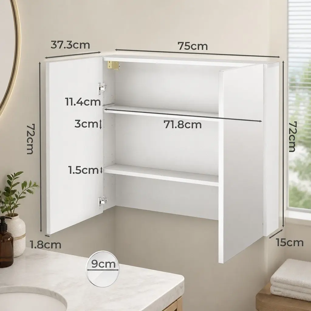Bathroom Mirror Cabinet 75CM Wall-Mounted Storage Magnifying Glass Shelves