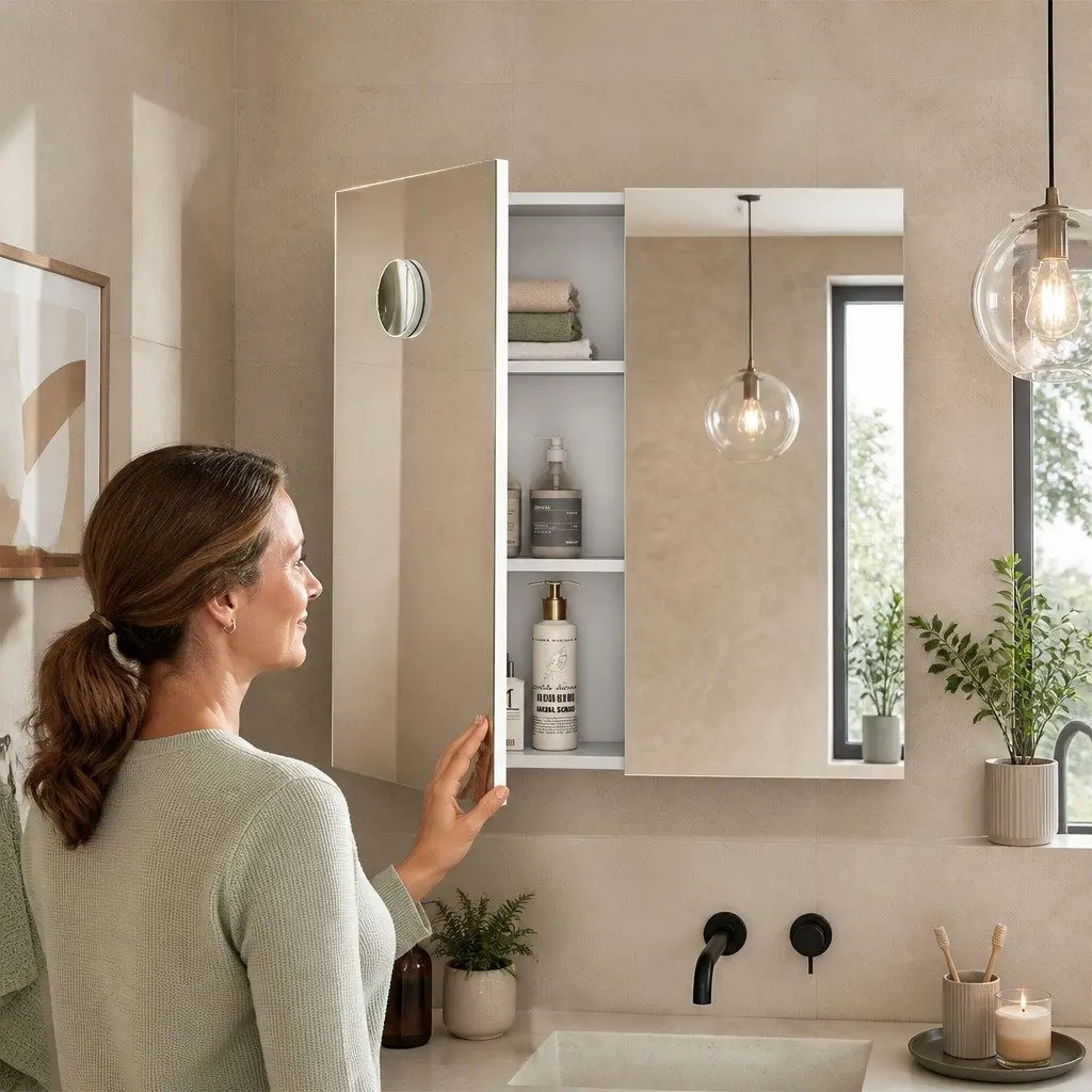 Bathroom Mirror Cabinet 75CM Wall-Mounted Storage Magnifying Glass Shelves
