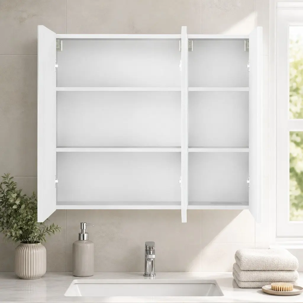 Bathroom Mirror Cabinet White 90CM Wall-Mounted with Magnifying Mirror and Adjustable Shelves