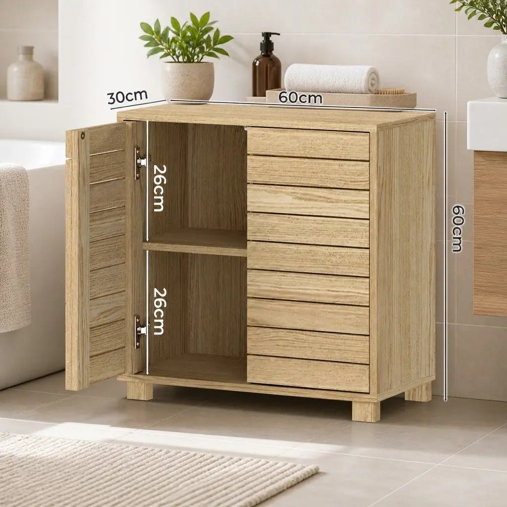 Bathroom Storage Cabinet Floor Standing Cupboard Sliding Doors Oak Organiser