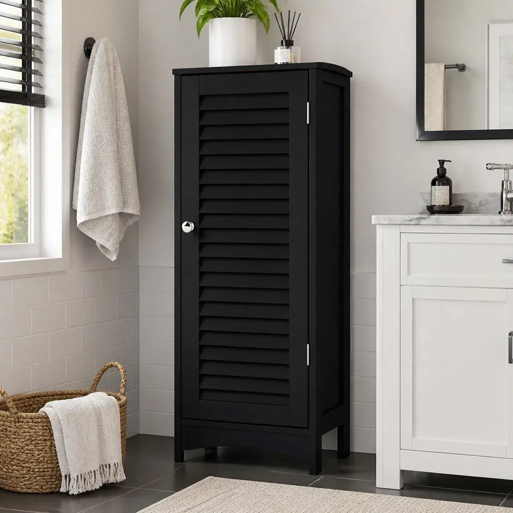 Tall Bathroom Storage Cabinet Black 166cm Freestanding Adjustable Shelves