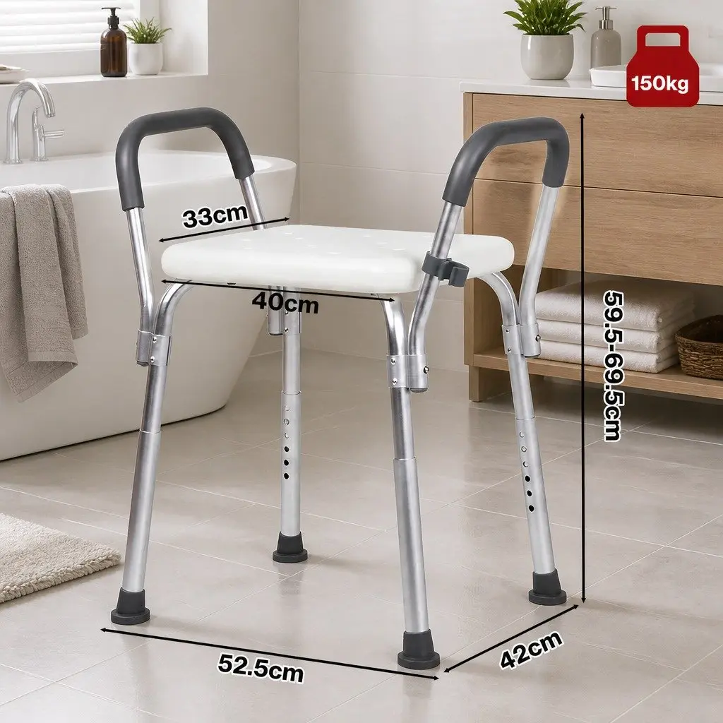 Adjustable Shower Chair Bath Seat with Arms Non Slip Bathroom Safety Stool