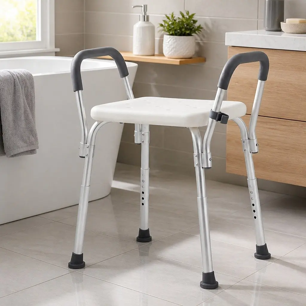 Adjustable Shower Chair Bath Seat with Arms Non Slip Bathroom Safety Stool