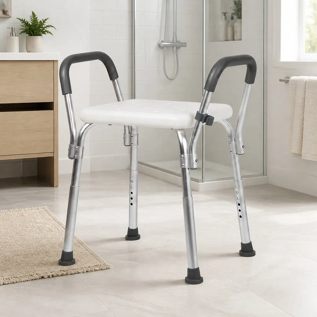 Adjustable Shower Chair Bath Seat with Arms Non Slip Bathroom Safety Stool