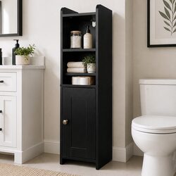 Black Slim Corner Bathroom Cabinet with Adjustable Shelves