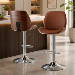 Compact Bar Stools Set of 2 Adjustable in Brown
