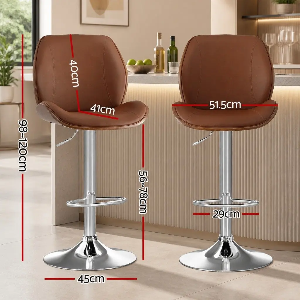 Bar Stools Set of 4 Bentwood Adjustable Height Kitchen Counter Chairs Brown