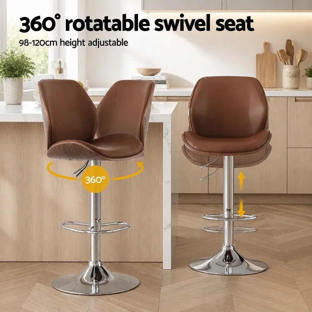 Bar Stools Set of 4 Bentwood Adjustable Height Kitchen Counter Chairs Brown