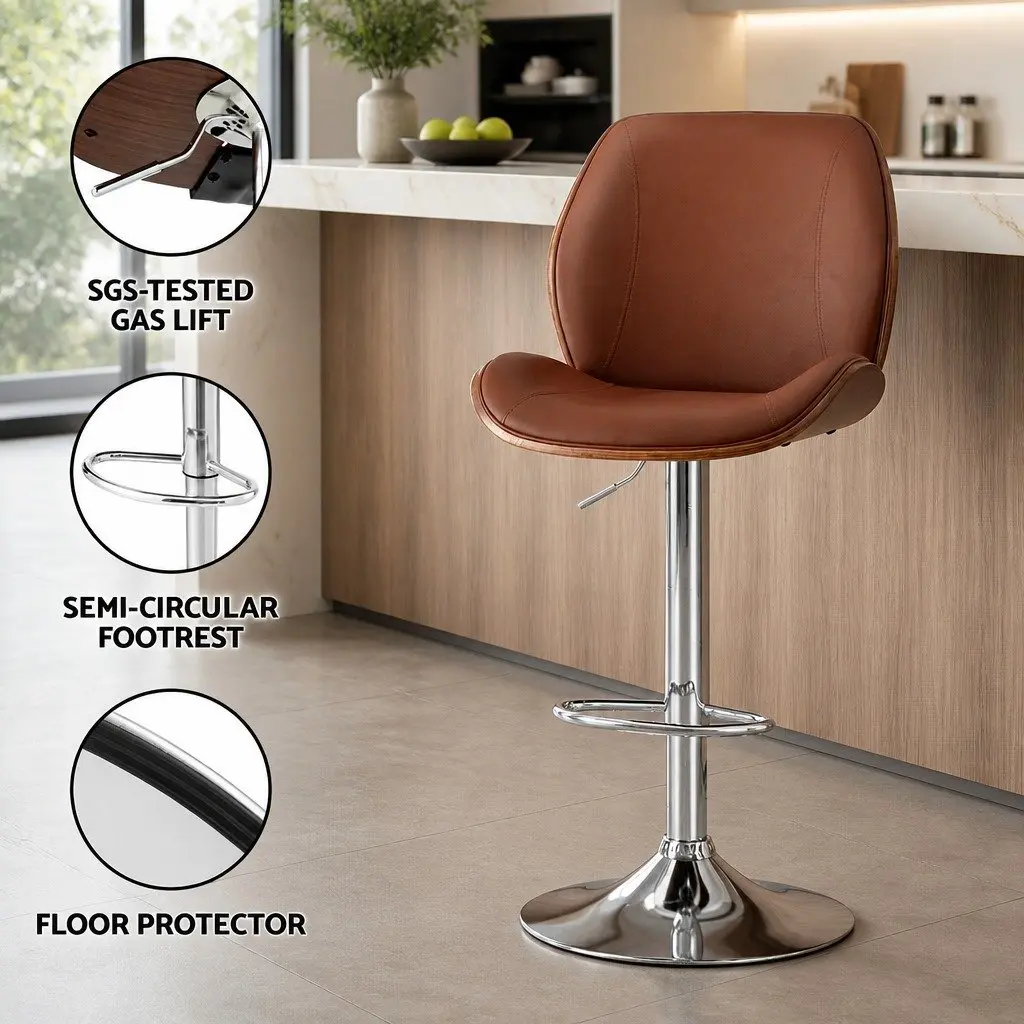 Bar Stools Set of 4 Bentwood Adjustable Height Kitchen Counter Chairs Brown