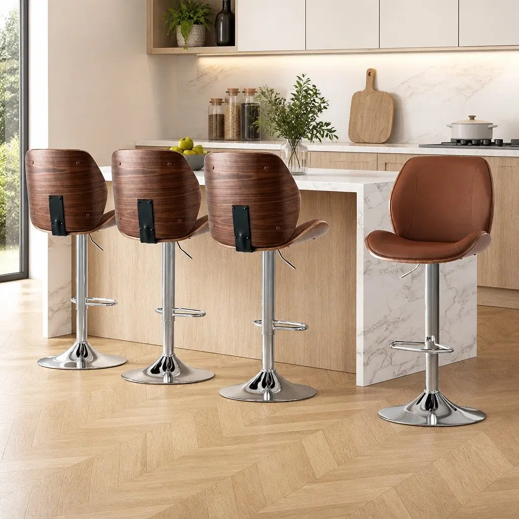 Bar Stools Set of 4 Bentwood Adjustable Height Kitchen Counter Chairs Brown