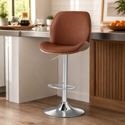 Bar Stool Bentwood Swivel Adjustable Kitchen Dining Counter Height Brown Leather