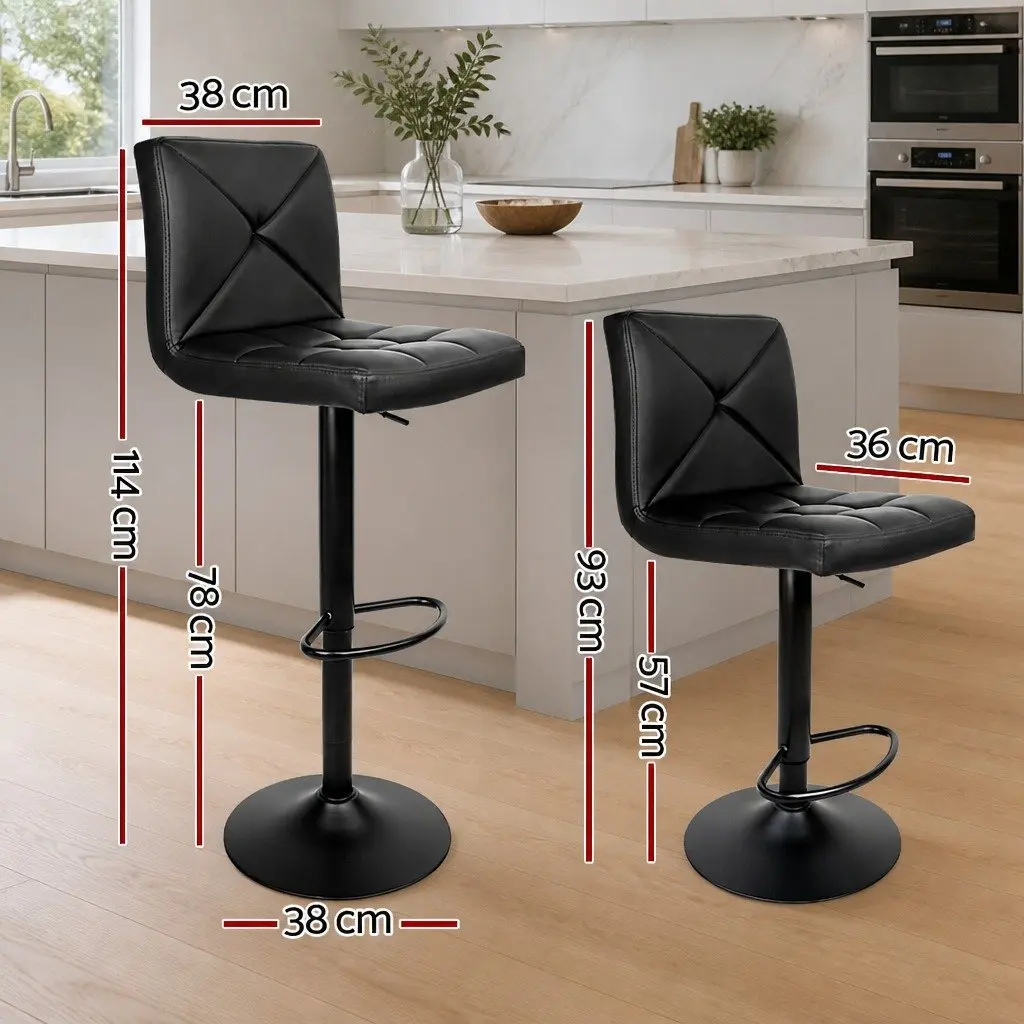 Bar Stools Black Set of 2 Gas Lift Swivel Seat 360 Degree Adjustable Height