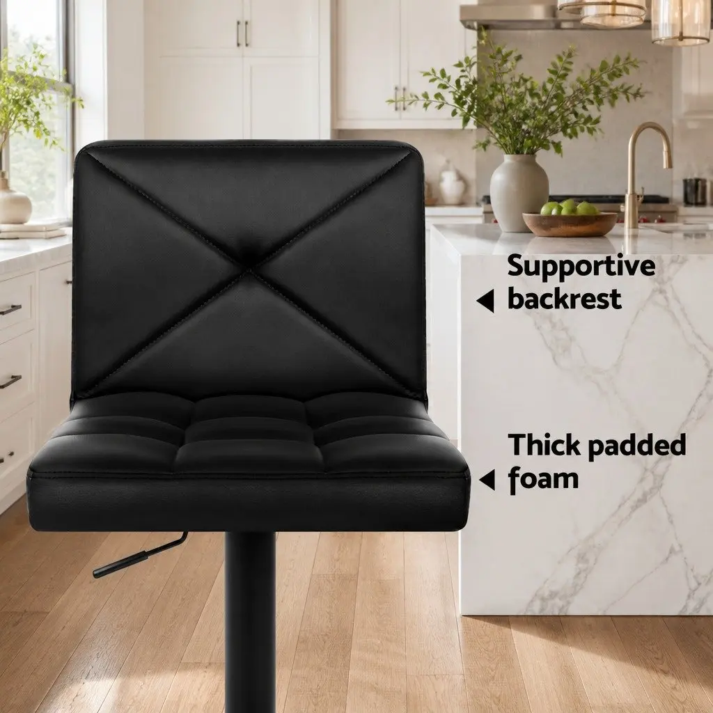 Bar Stools Black Set of 2 Gas Lift Swivel Seat 360 Degree Adjustable Height