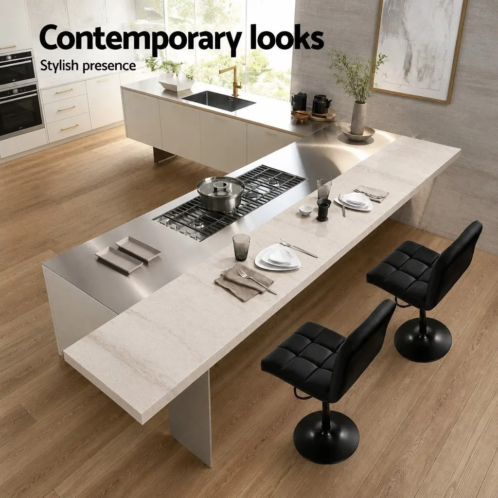 Bar Stools Black Set of 2 Gas Lift Swivel Seat 360 Degree Adjustable Height