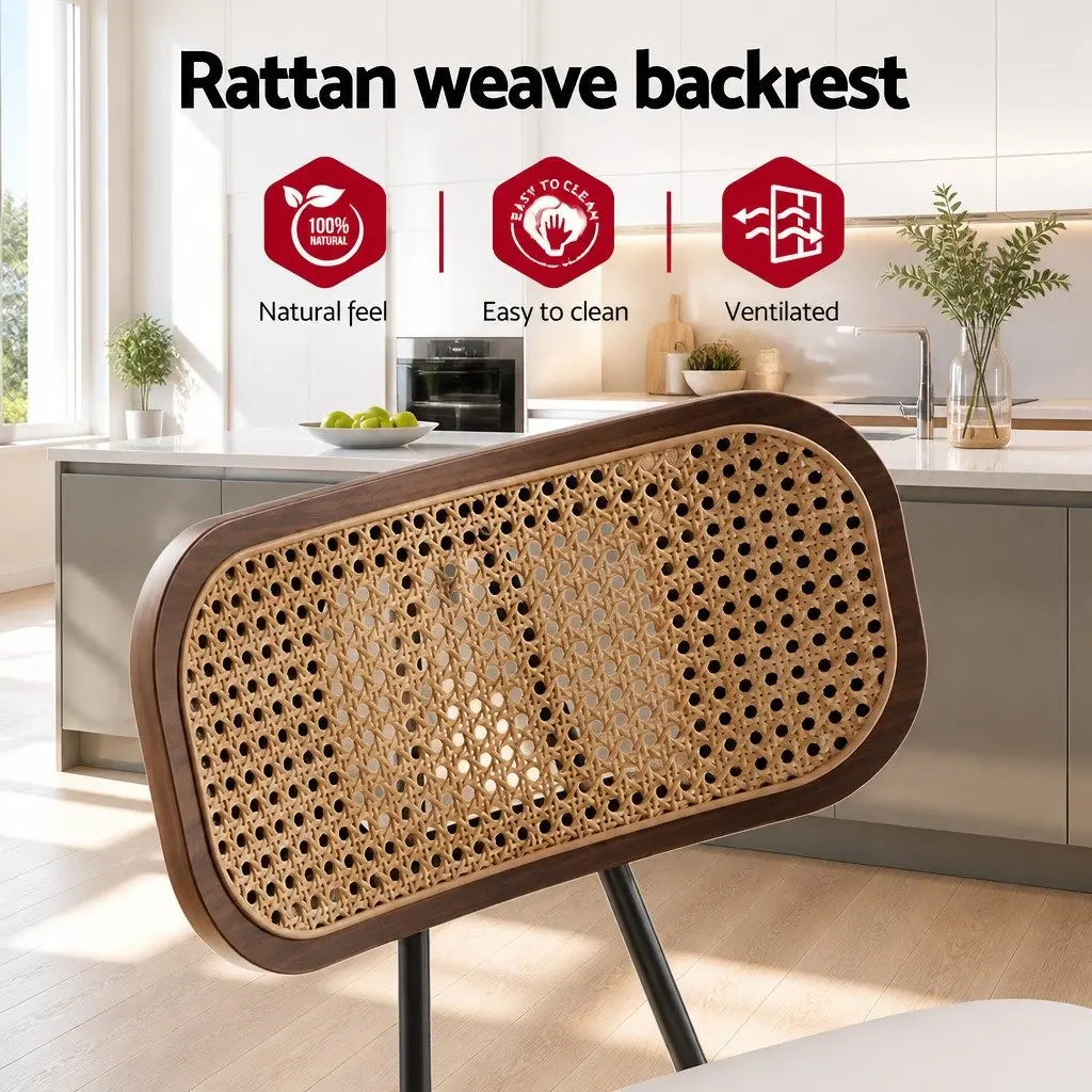 Bar Stools Beige 64cm PU Leather Rattan Backrest Set of 2