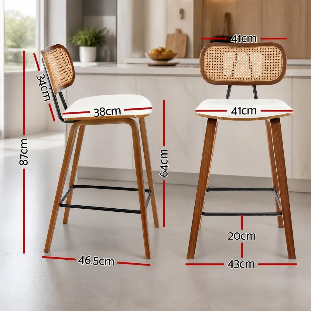 Bar Stools Set of 4 Kitchen Counter Dining Chairs PU Leather Seat Rattan