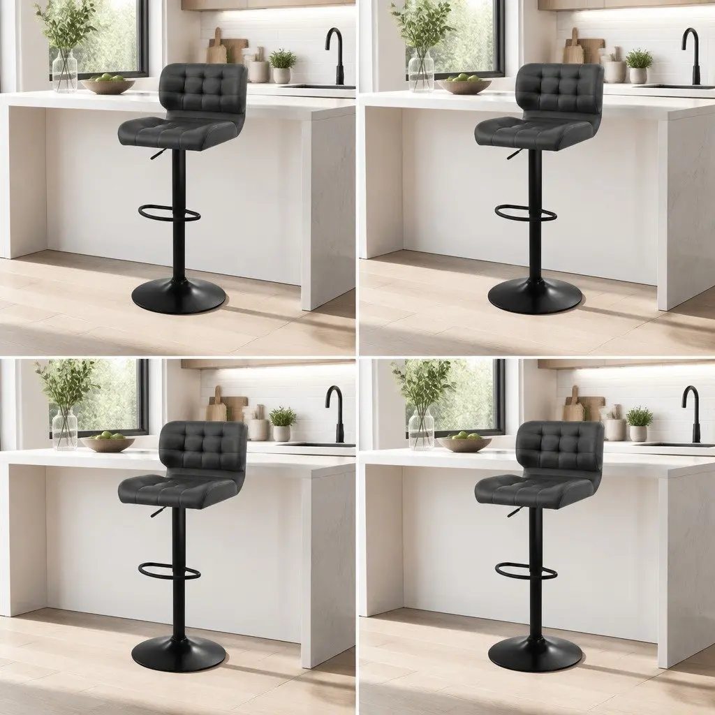 Bar Stools Grey Adjustable Height Padded Seat Swivel Set of 4