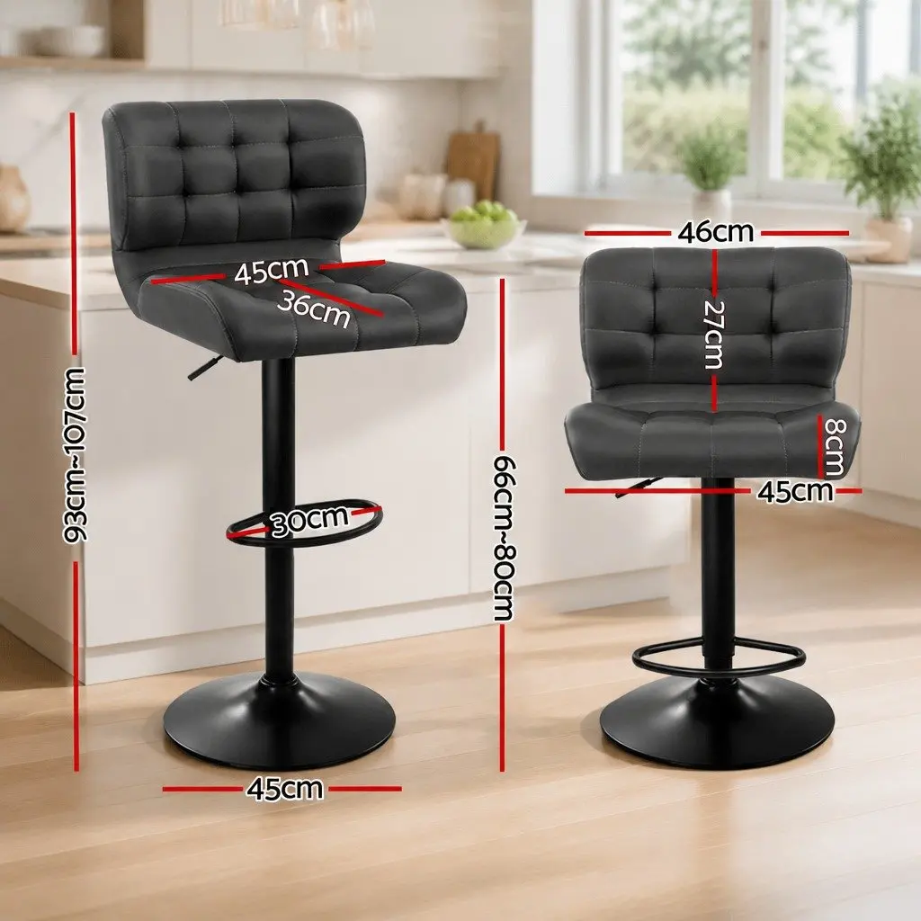 Bar Stools Grey Adjustable Height Padded Seat Swivel Set of 4
