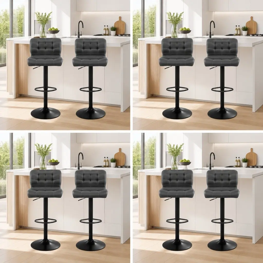 Bar Stools Grey Adjustable Height Padded Seat Swivel Set of 4