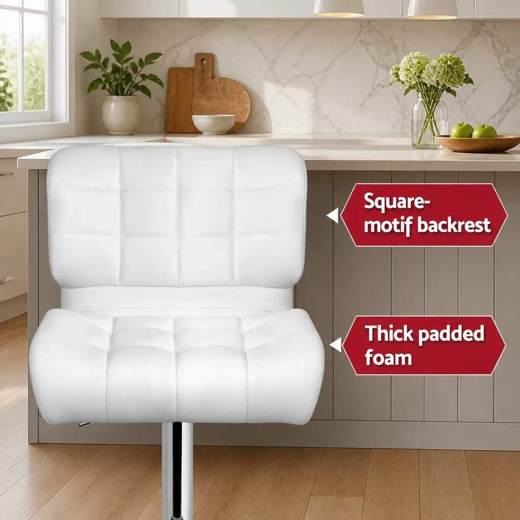 Bar Stools White Gas Lift Padded Seat Swivel Chair Chrome Base 2 Piece