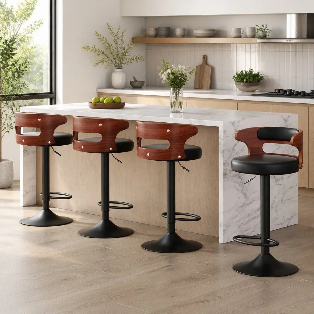 Bar Stools Black Adjustable Height Swivel Padded Seat Set of 4