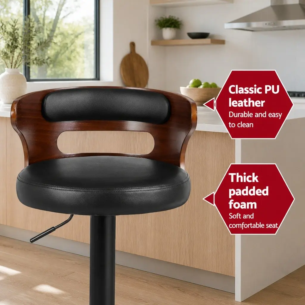 Bar Stools Black Adjustable Height Swivel Padded Seat Set of 4