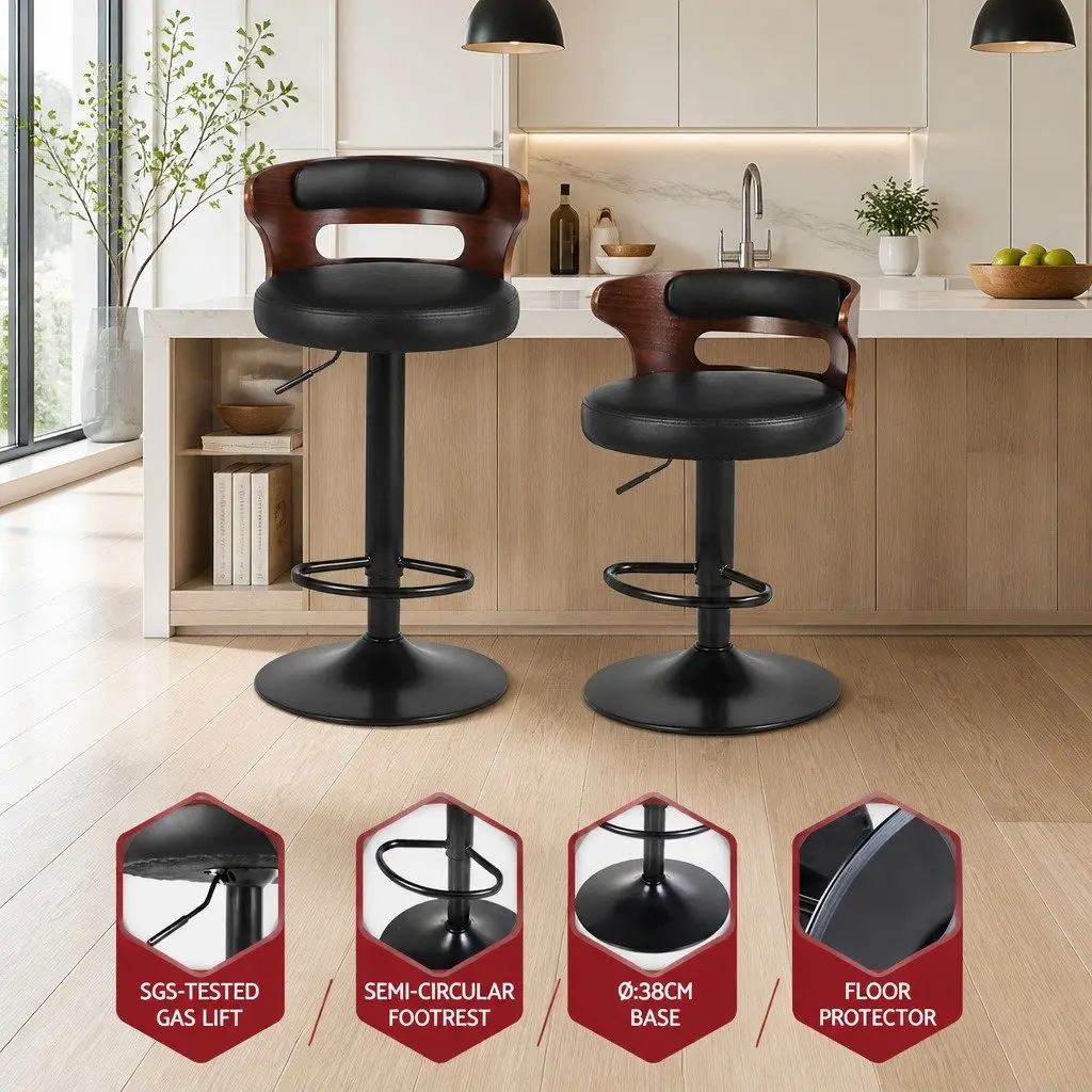 Bar Stools Black Adjustable Height Swivel Padded Seat Set of 4
