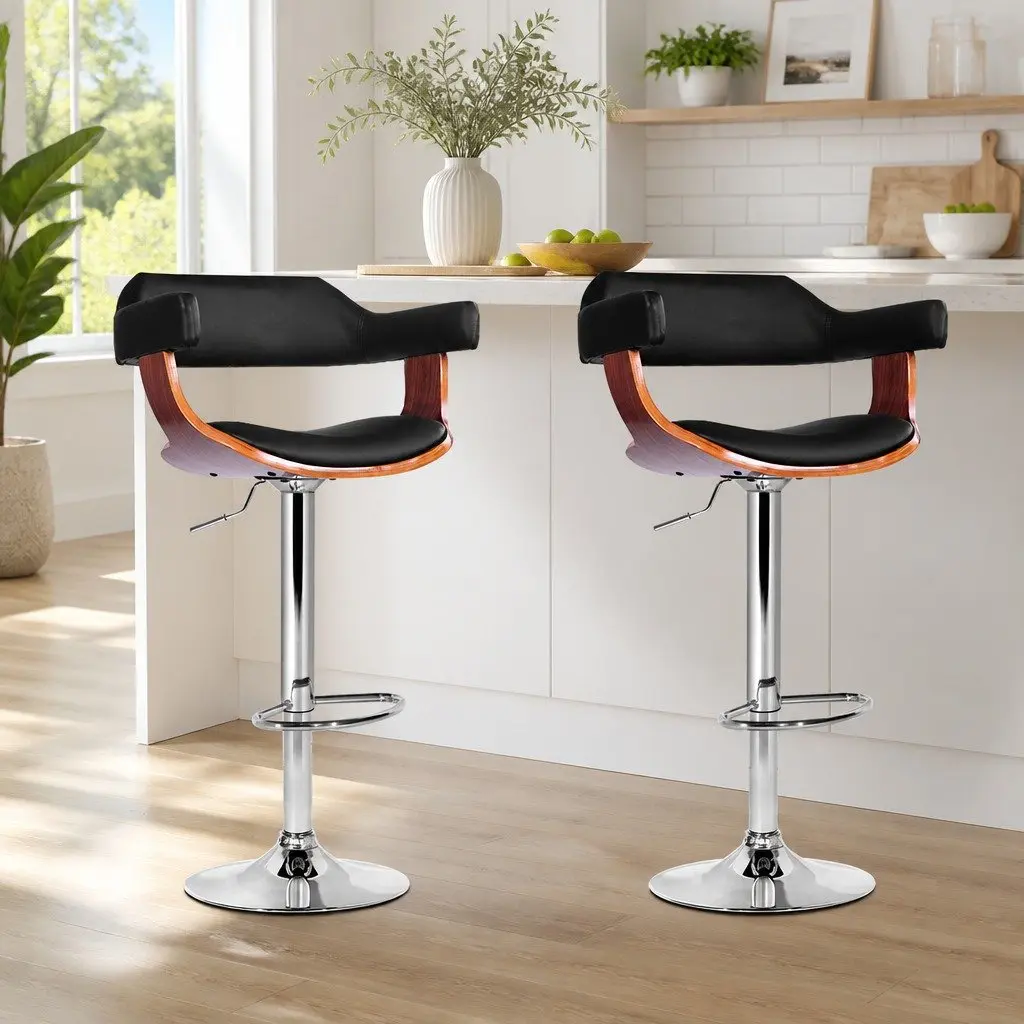 Bar Stools Black PU Leather Padded Seat Gas Lift Swivel Adjustable Height