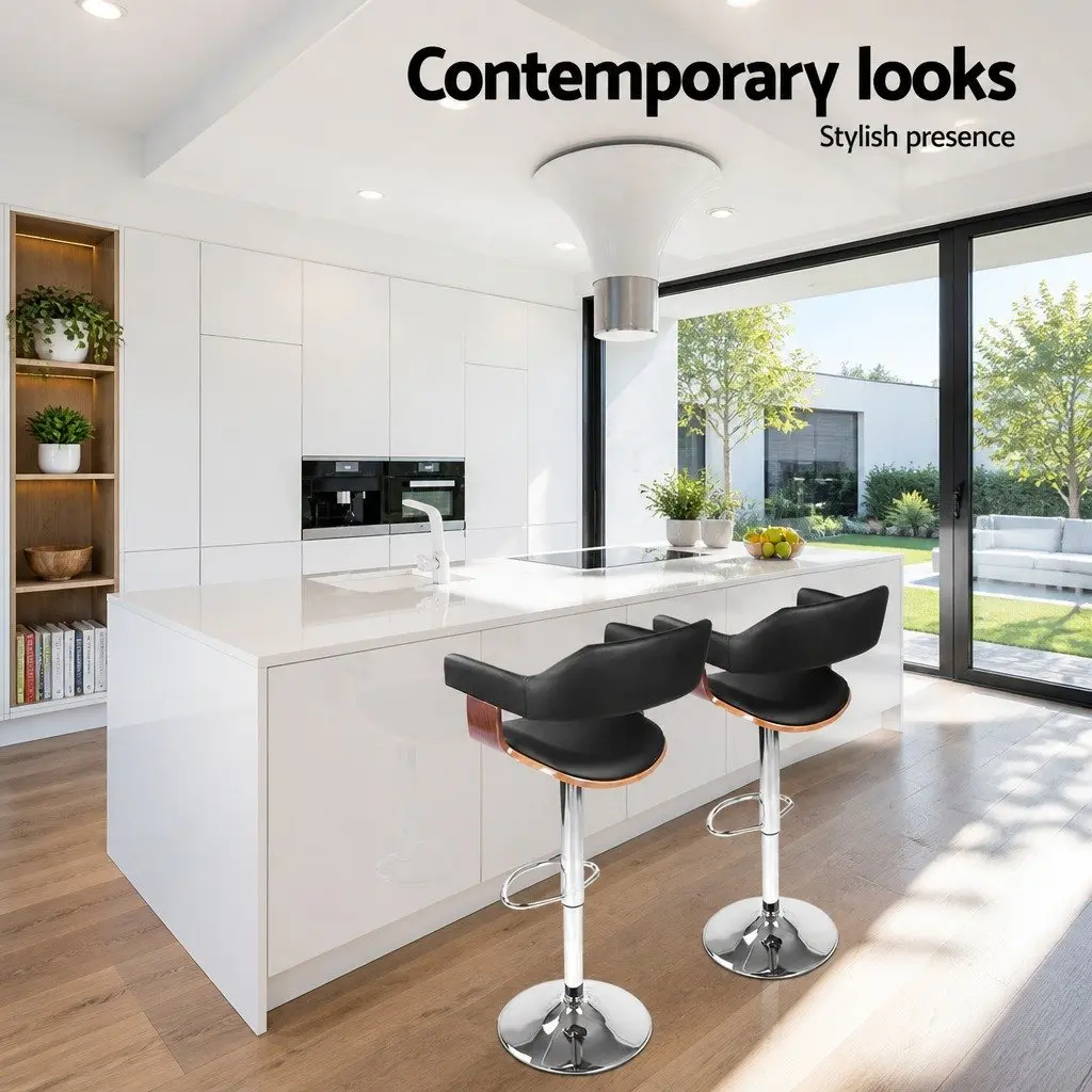 Bar Stools Black PU Leather Padded Seat Gas Lift Swivel Adjustable Height