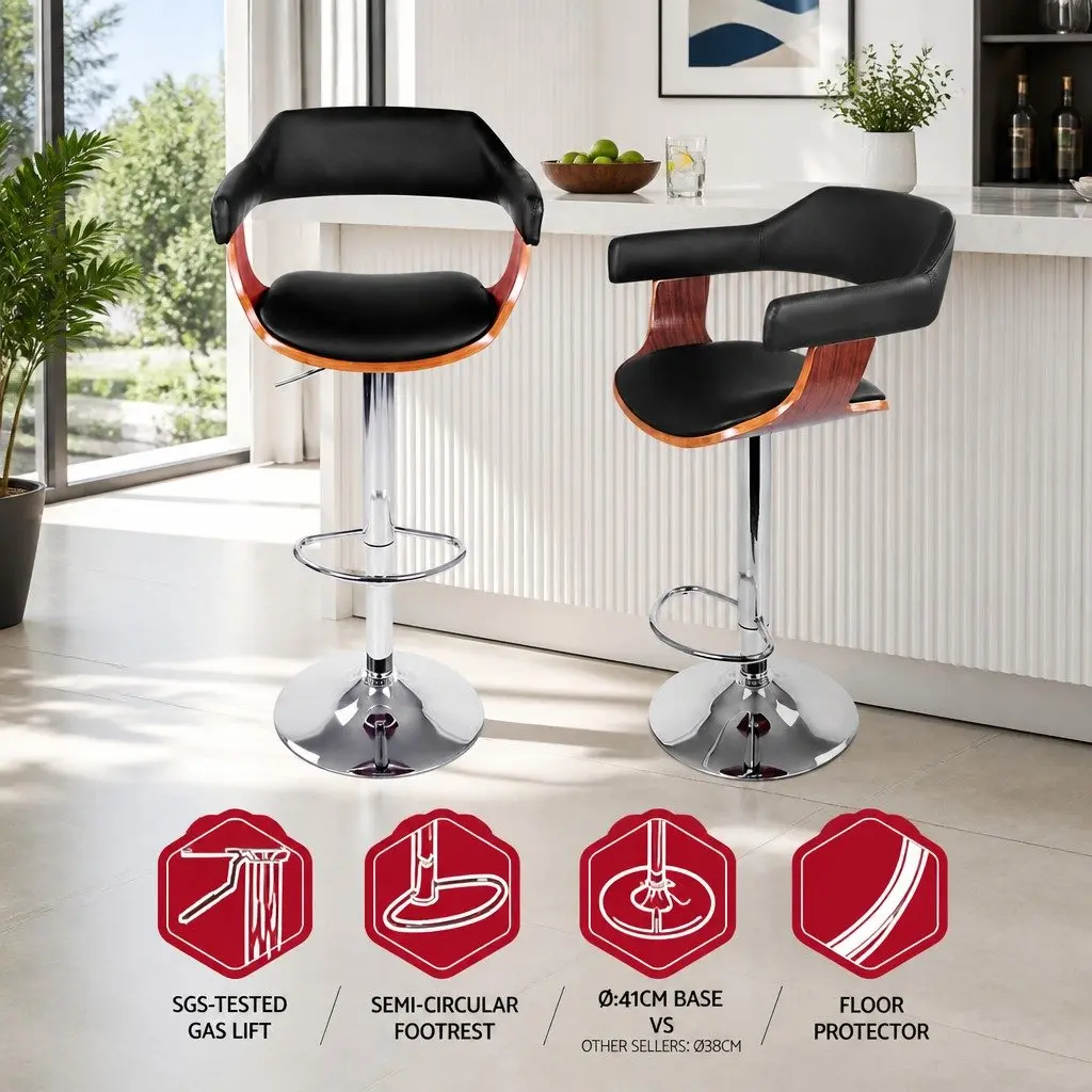Bar Stools Black PU Leather Padded Seat Gas Lift Swivel Adjustable Height