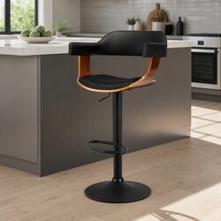 Black PU Leather Bar Stools with Gas Lift and Armrests