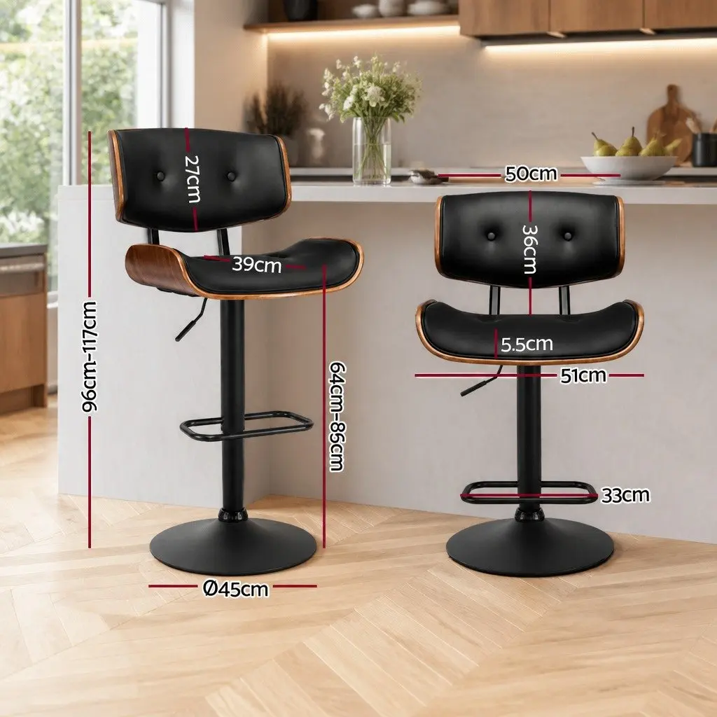 Bar Stools Black 2 Piece Gas Lift Padded Seat 360 Degree Swivel Adjustable Height