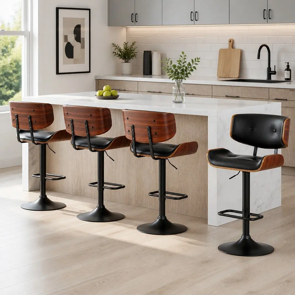 Bar Stools Black 4 Pack PU Leather Padded Seat 360 Rotatable Gas Lift