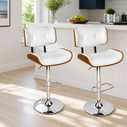 Bar Stools Gas Lift Swivel Leather Padded Seat Chrome Base Kitchen Counter
