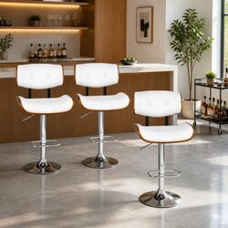 Bar Stools Set of 4 Gas Lift Swivel Seating White Padded Seat Chrome Base