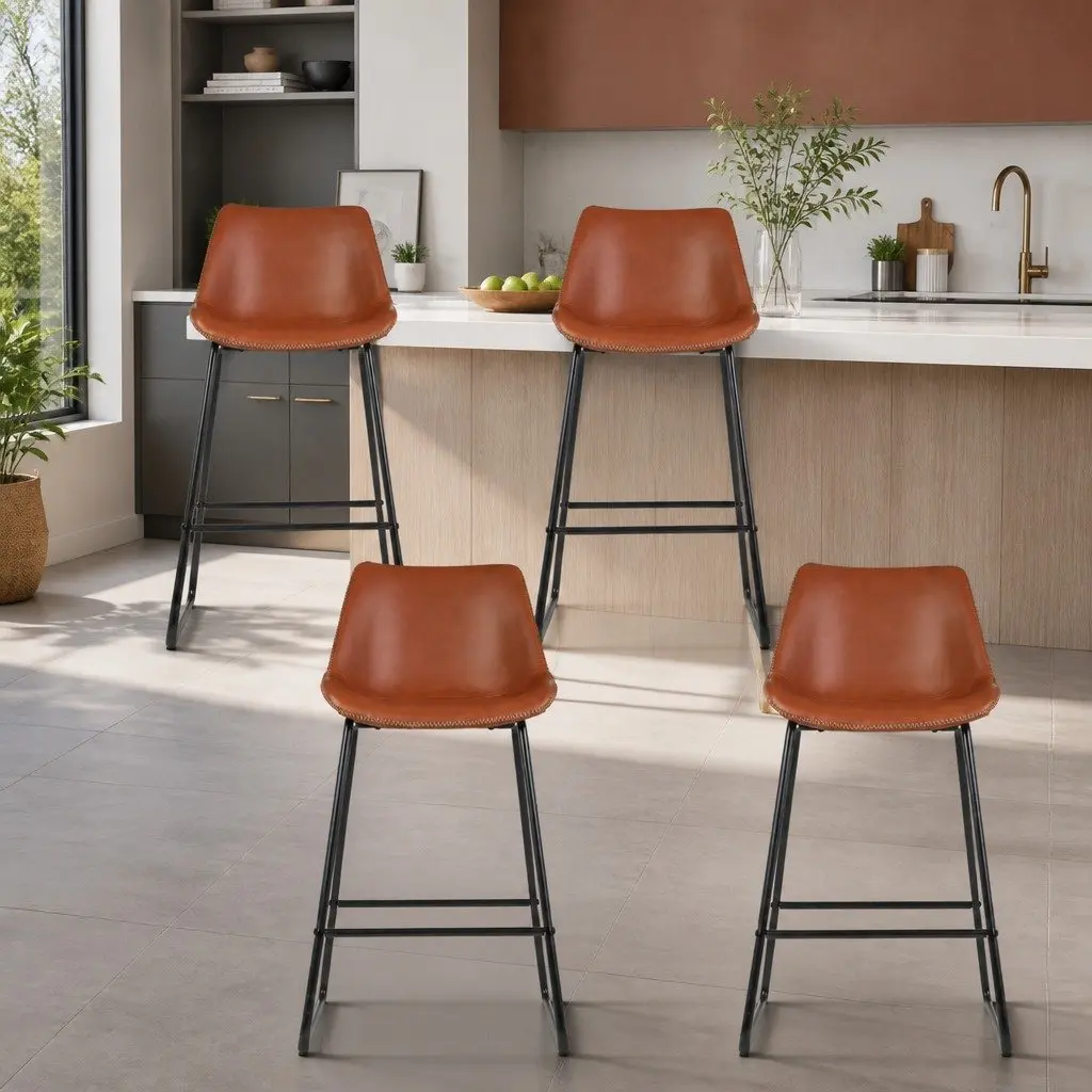 Bar Stools Brown 70cm Padded Seat Metal Legs Set of 4