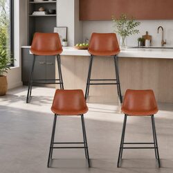 Concise Set of 4 Brown Bar Stools