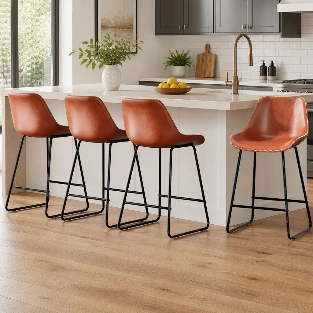 Bar Stools Brown 70cm Padded Seat Metal Legs Set of 4