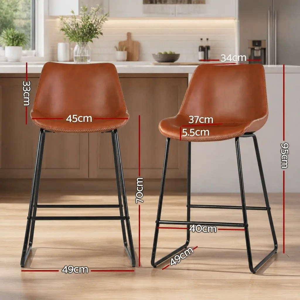 Bar Stools Brown 70cm Padded Seat Metal Legs Set of 4