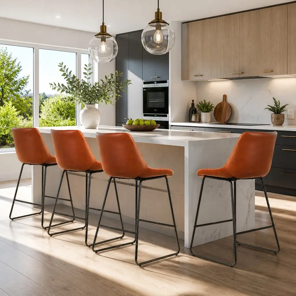 Bar Stools Brown 70cm Padded Seat Metal Legs Set of 4